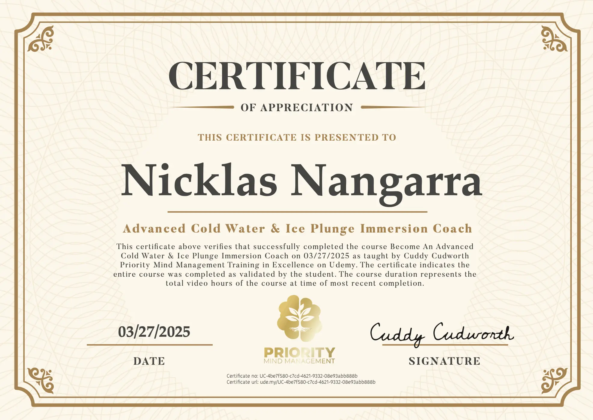 Zen Pod certification — Nicklas
